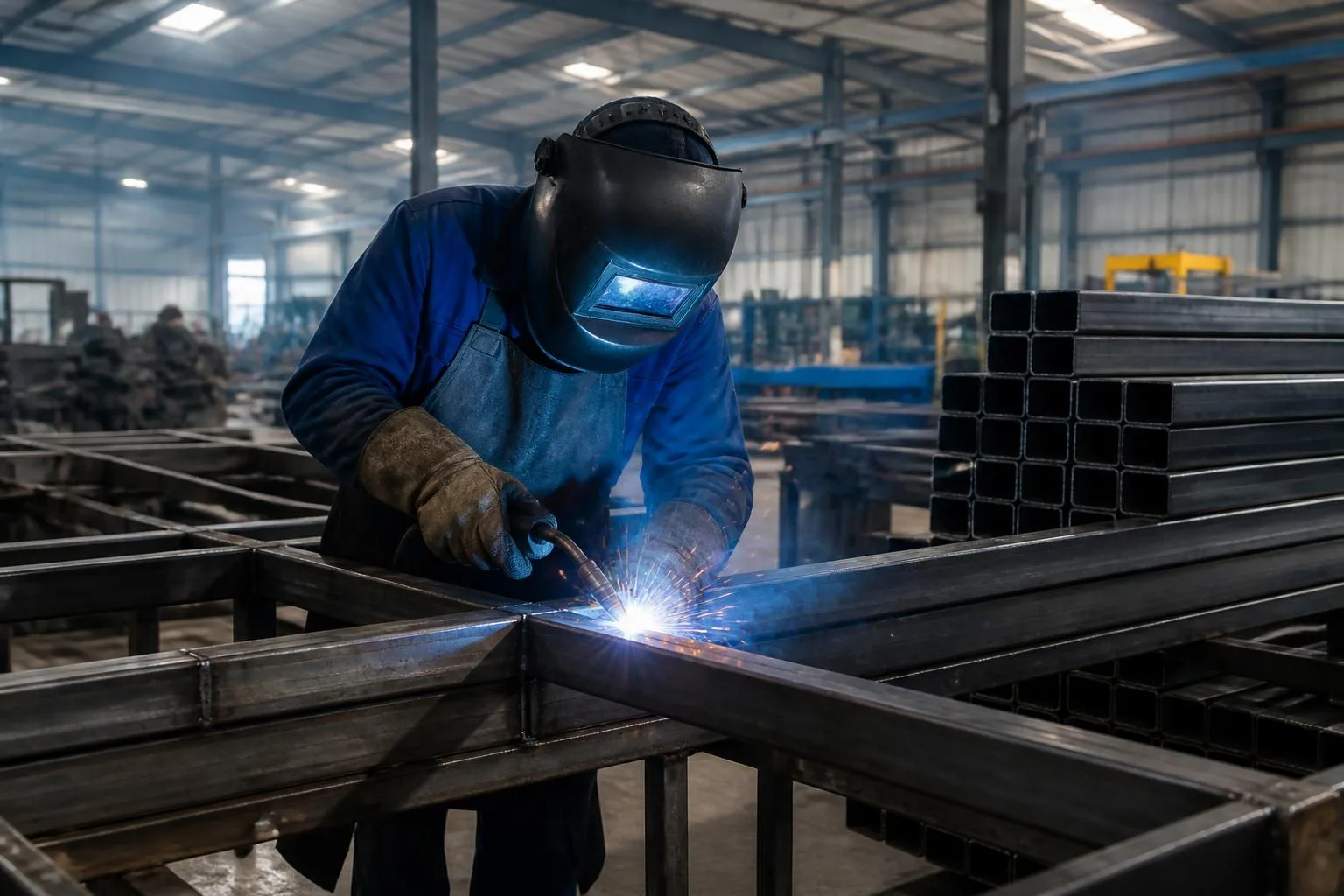 Finishing Work — steel cutting and welding in the Top Design Solutions workshop