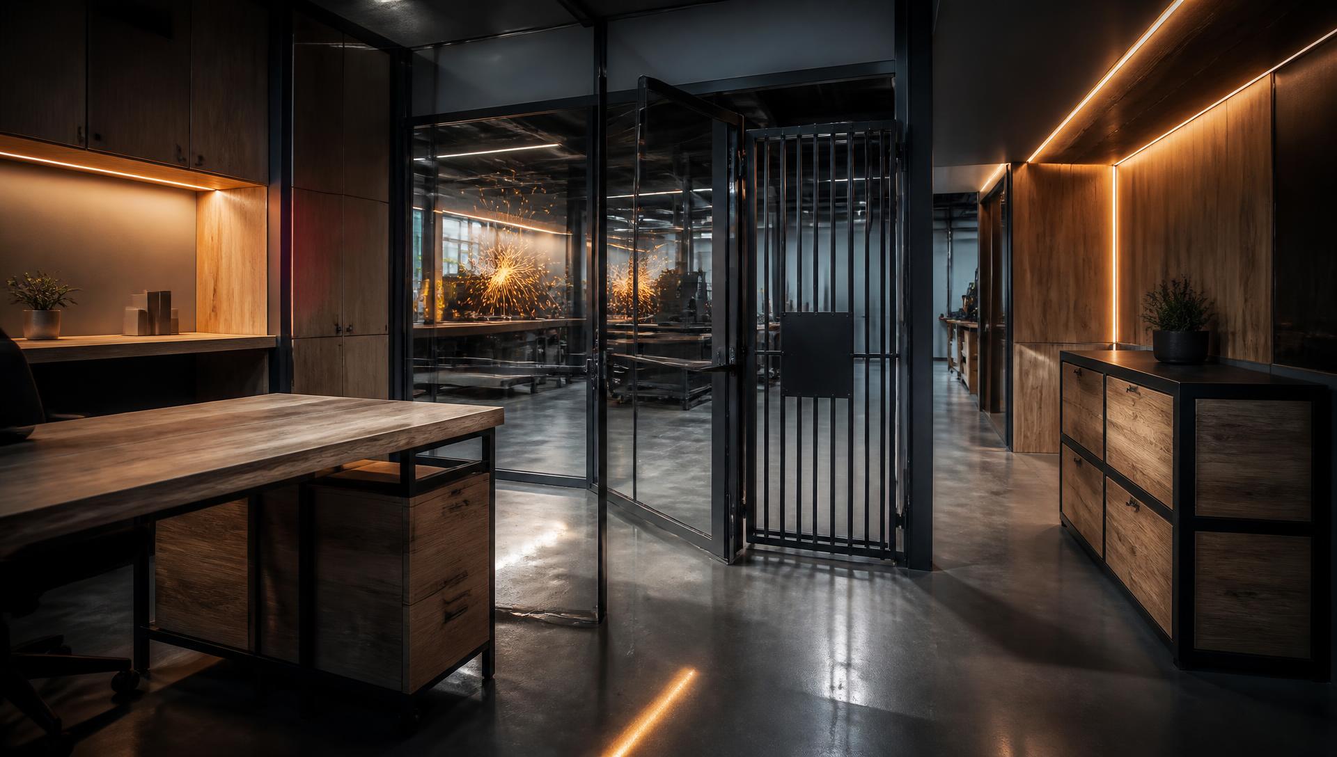 Custom steel and timber office furniture, metal doors and interior finishing by Top Design Solutions